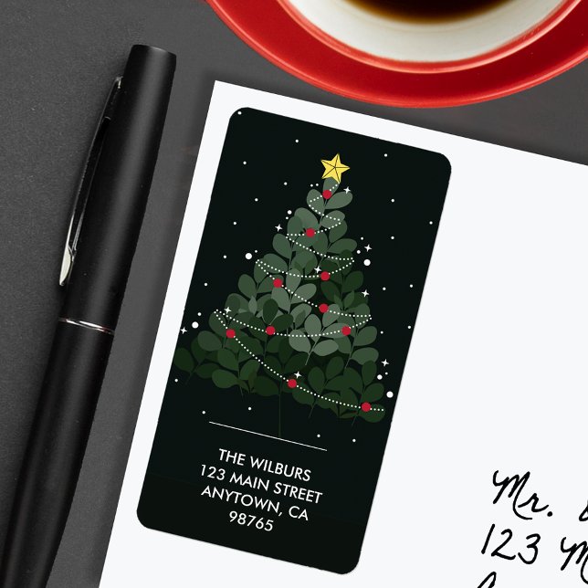 Christmas Tree Black Address Label (Creator Uploaded)