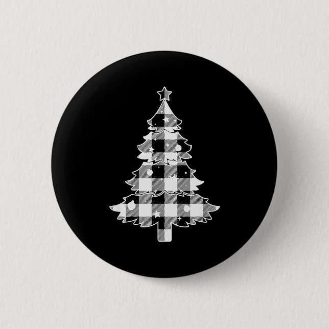 Christmas Tree Black &amp; White Buffalo Plaid Mer 6 Cm Round Badge (Front)