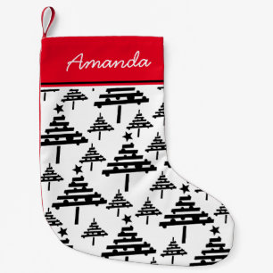 Christmas Tree Black and White Stockings with Name