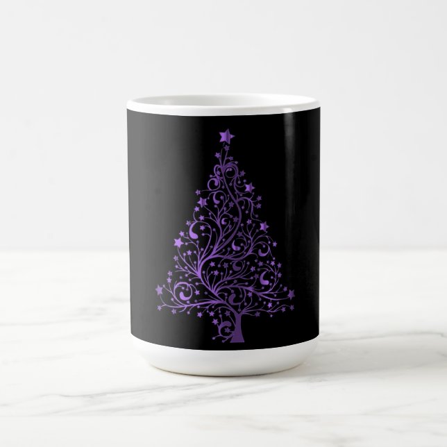 Christmas Tree Black Metallic Purple Elegant Shiny Coffee Mug (Center)