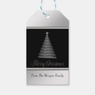 Christmas Tree,Black, Silver  - Personalised Gift Tags