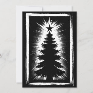 Christmas Tree Black & White Grunge & Distressed Holiday Card