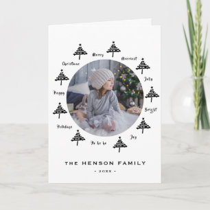 Christmas Tree Black & White Merry Family Photo Holiday Card