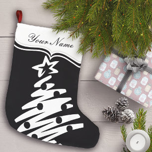 Christmas Tree Black White Modern Holiday Large Christmas Stocking