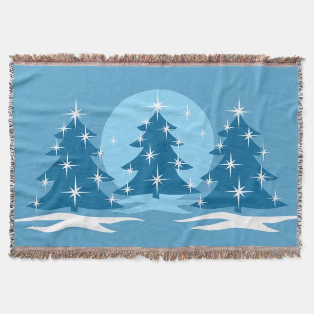 Christmas Tree Blanket Blue Holiday Throw Blankets (Front)