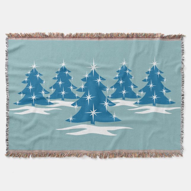 Christmas Tree Blanket Blue Holiday Throw Blankets (Front)