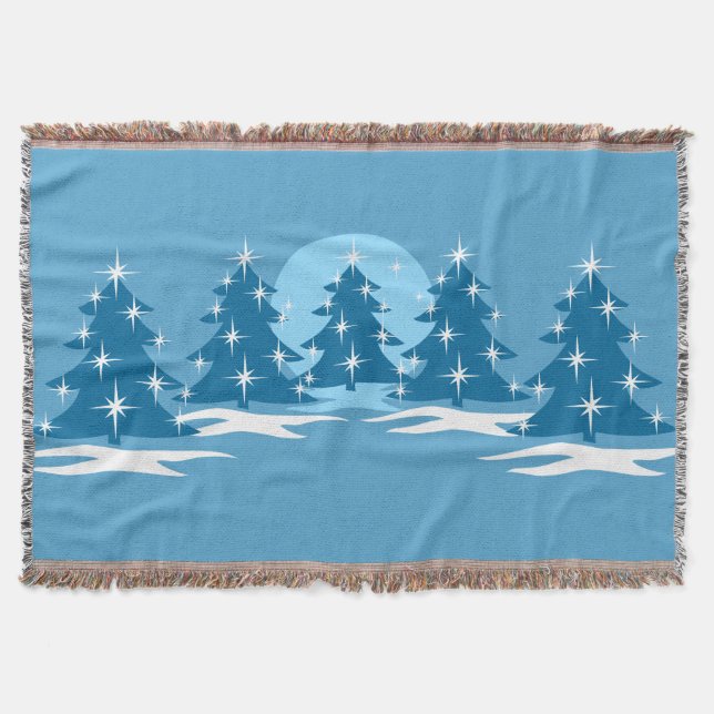 Christmas Tree Blanket Blue Holiday Throw Blankets (Front)