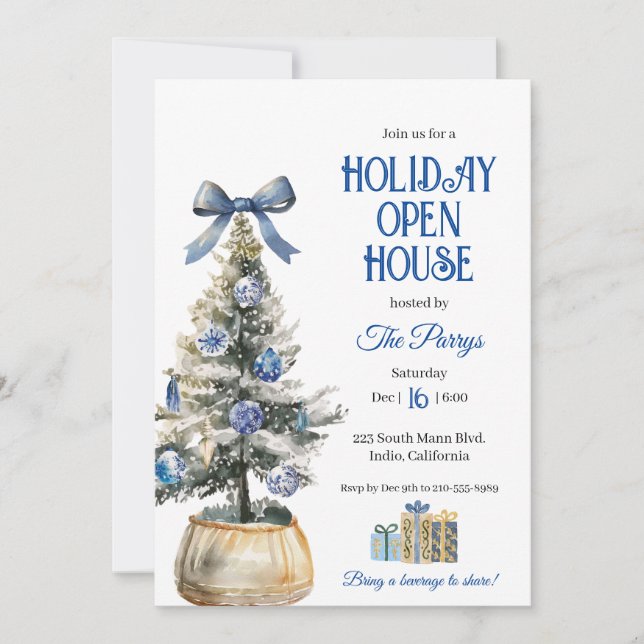 Christmas Tree Blue Christmas Ornaments Invitation (Front)