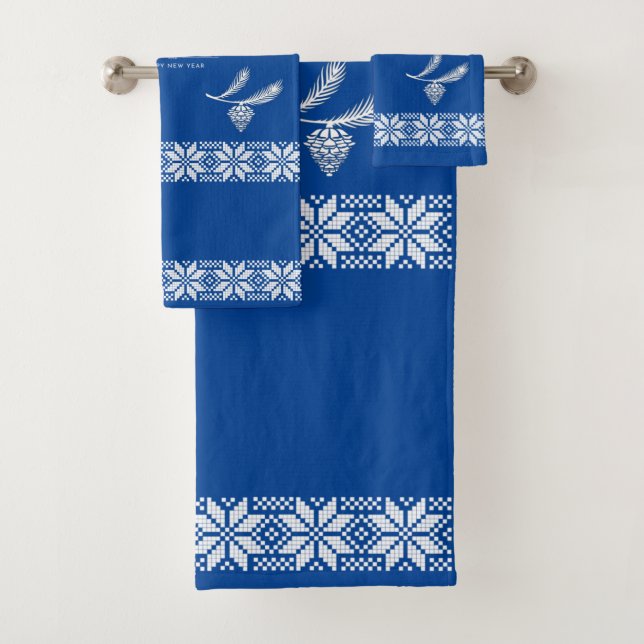 Christmas tree. Blue colour Bath Towel Set (Insitu)