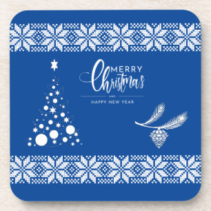 Christmas tree. Blue colour Throw Pillow Coaster