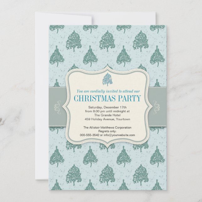 Christmas Tree Blue Holiday Party Invitation (Front)