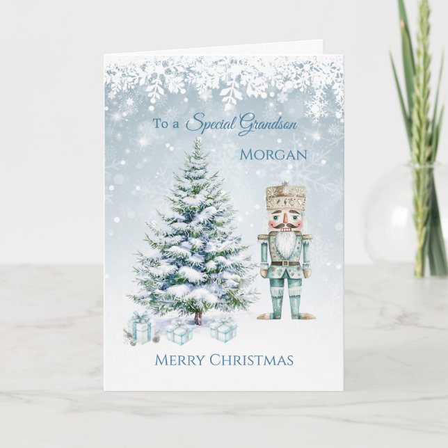 Christmas Tree Blue Nutcracker Snowflakes  Card (Front)