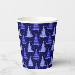 Christmas Tree Blue Pattern Design  Paper Cups