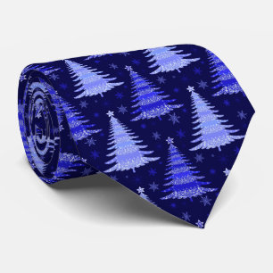 Christmas Tree Blue Pattern Design Tie