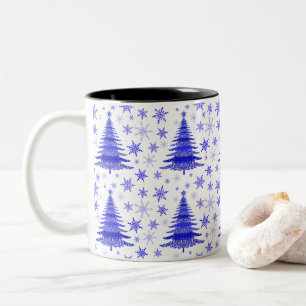 Christmas Tree Blue Pattern Design Two-Tone Coffee Mug