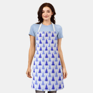 Christmas Tree Blue Periwinkle Pattern Design Apro Apron