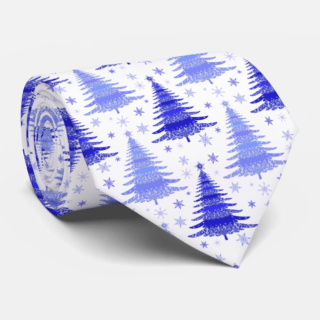 Christmas Tree Blue Periwinkle Pattern Design  Tie (Rolled)