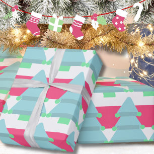 Christmas Tree Blue Pink White  Wrapping Paper
