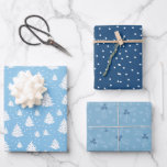 Christmas Tree Blue White Pattern Wrapping Paper Sheet<br><div class="desc">Trendy Blue and White Christmas Tree Pattern Gift Wrapping Paper Sheets. There are 3 sheets with different,  but coordinating designs of Christmas Trees,  spots and strips . . Do get in touch if you'd like a different colour way.</div>