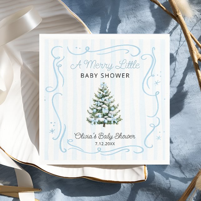 Christmas Tree Blue Winter Baby Shower Napkin (Creator Uploaded)