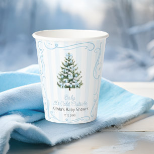 Christmas Tree Blue Winter Baby Shower Paper Cups