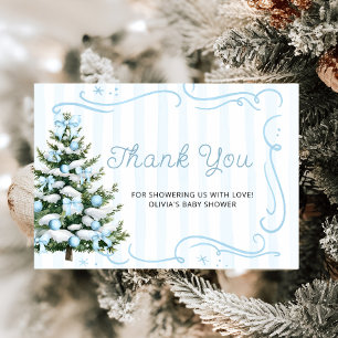 Christmas Tree Blue Winter Baby Shower Thank You  Card
