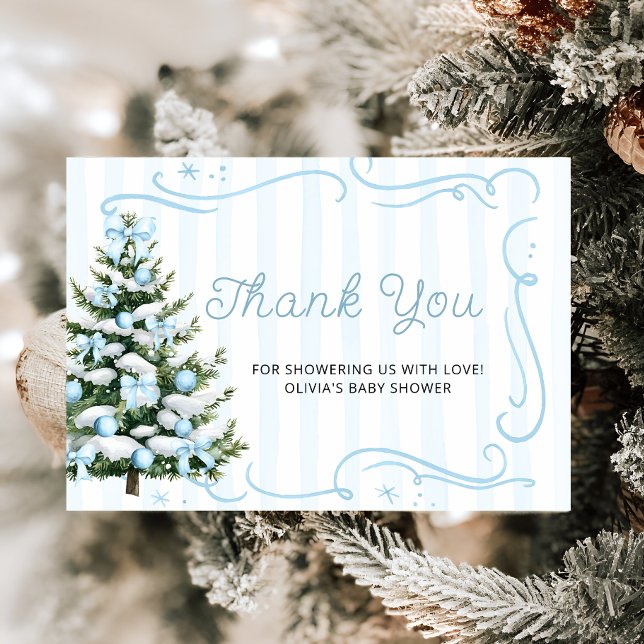 Christmas Tree Blue Winter Baby Shower Thank You  Card (Creator Uploaded)