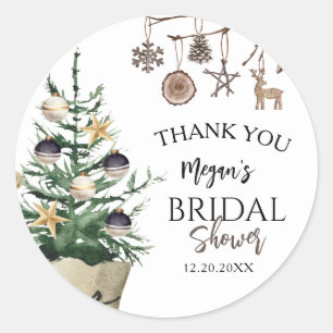 Christmas Tree Boho Winter Bridal Shower Classic Round Sticker