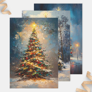 Christmas Tree Bold Painting Decoupage Wrapping Paper Sheet