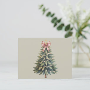 Christmas Tree Bow Coquette Xmas Holiday Postcard
