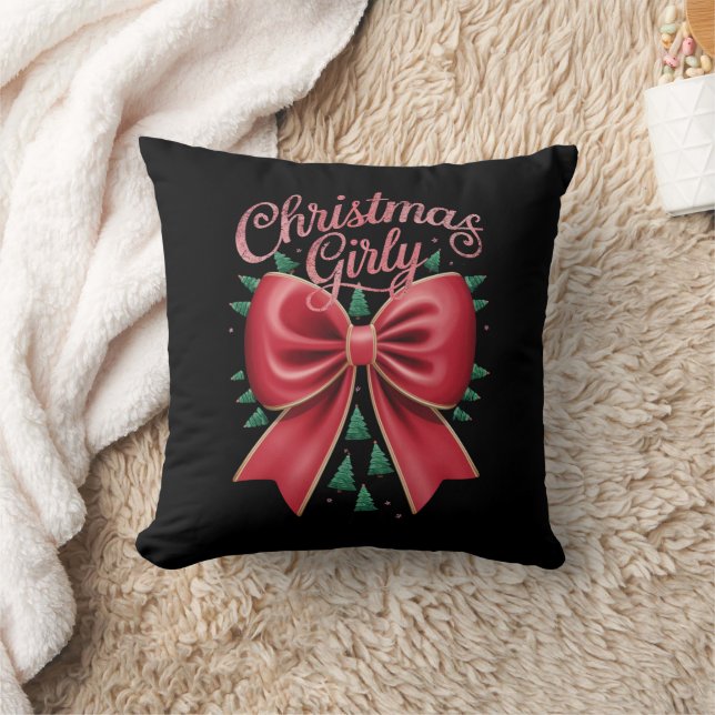 Christmas Tree Bow Girly Aesthetic Holiday Xmas  Cushion (Blanket)