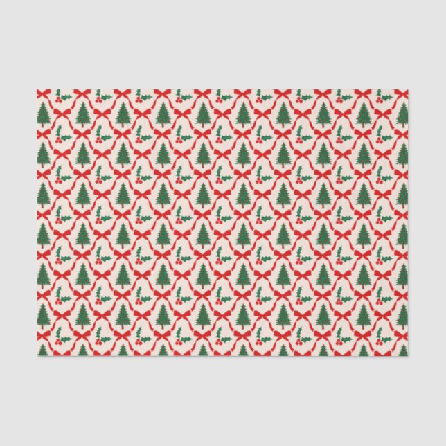 Christmas Tree & Bow Pattern Tissue Paper (Front)