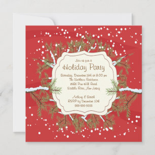 Christmas Tree Branch Snowflakes Holiday Party Invitation