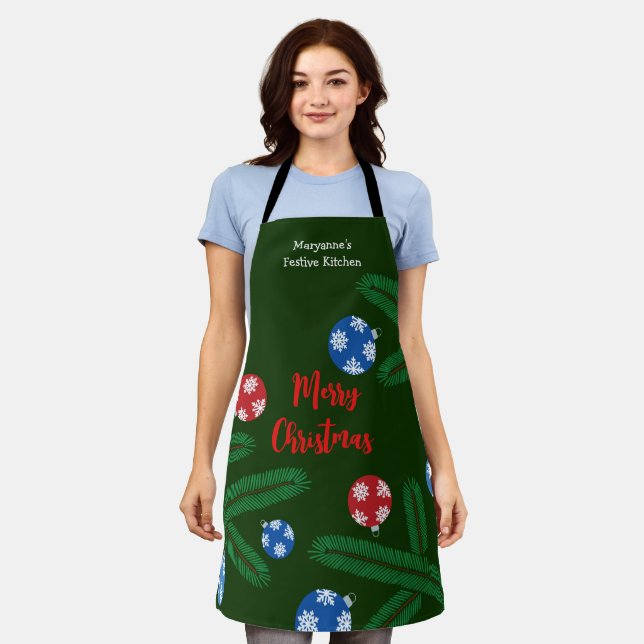 Christmas tree branch with snowflake decorations apron (Worn)