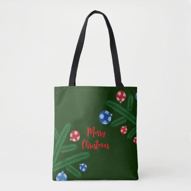 Christmas tree branch with snowflake decorations tote bag (Front)
