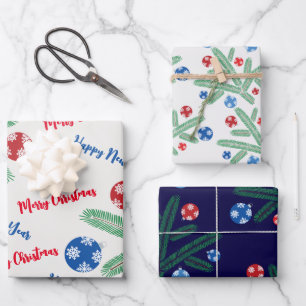 Christmas tree branch with snowflake decorations wrapping paper sheet