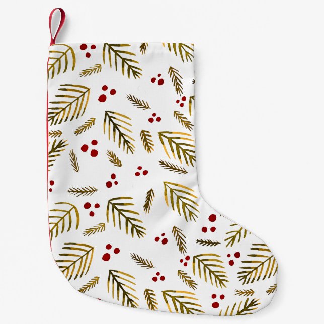 Christmas tree branches and berries - amber small christmas stocking (Front)