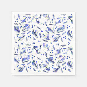 Christmas tree branches and berries - blue napkin