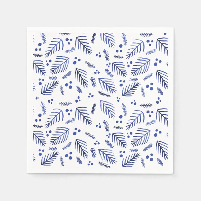 Christmas tree branches and berries - blue napkin (Front)