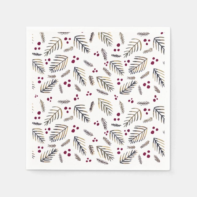 Christmas tree branches and berries - burgundy napkin (Front)