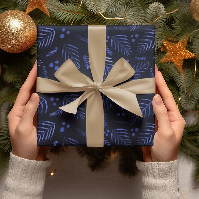 Christmas tree branches and berries - dark blue wrapping paper sheet (Creator Uploaded)
