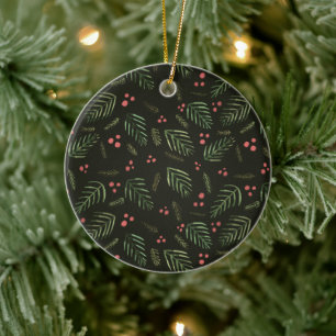 Christmas tree branches and berries - dark green ceramic tree decoration
