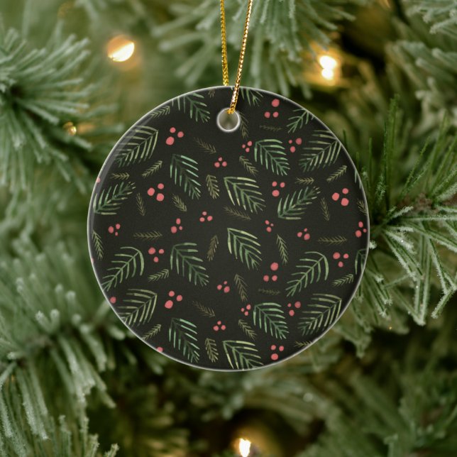 Christmas tree branches and berries - dark green ceramic tree decoration (Tree)