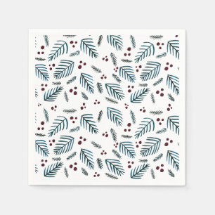 Christmas tree branches and berries - dark teal napkin