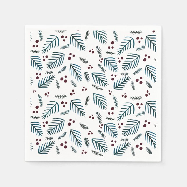 Christmas tree branches and berries - dark teal napkin (Front)