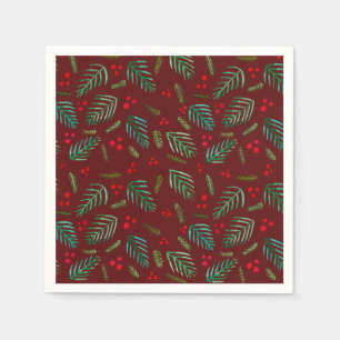 Christmas tree branches and berries - red & green napkin