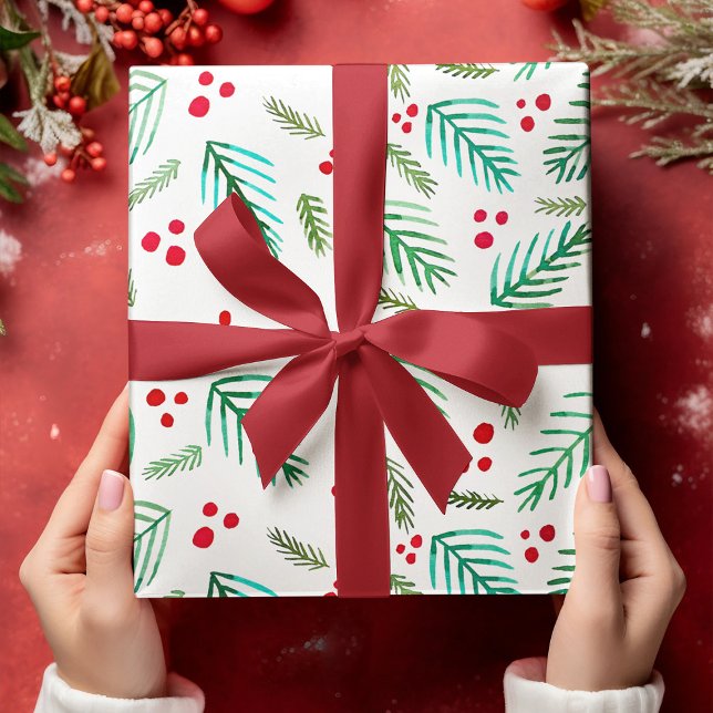 Christmas tree branches and berries - red & green wrapping paper sheet (Creator Uploaded)