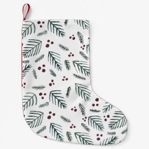 Christmas tree branches and berries - teal small christmas stocking