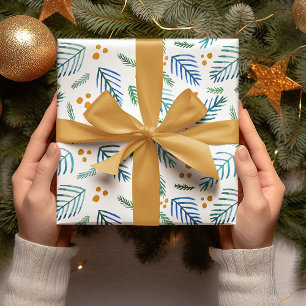 Christmas tree branches and berries - turquoise wrapping paper sheet