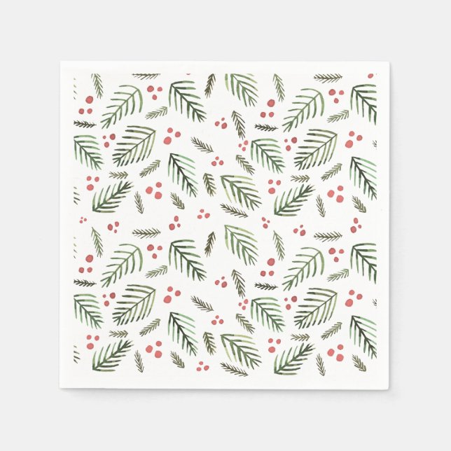 Christmas tree branches and berries - vintage napkin (Front)